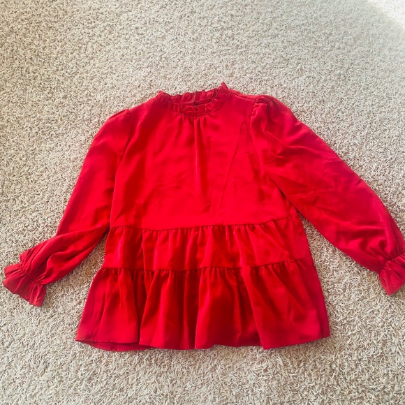 Vibrant Red Long Sleeve Blouse - Picture 1 of 4